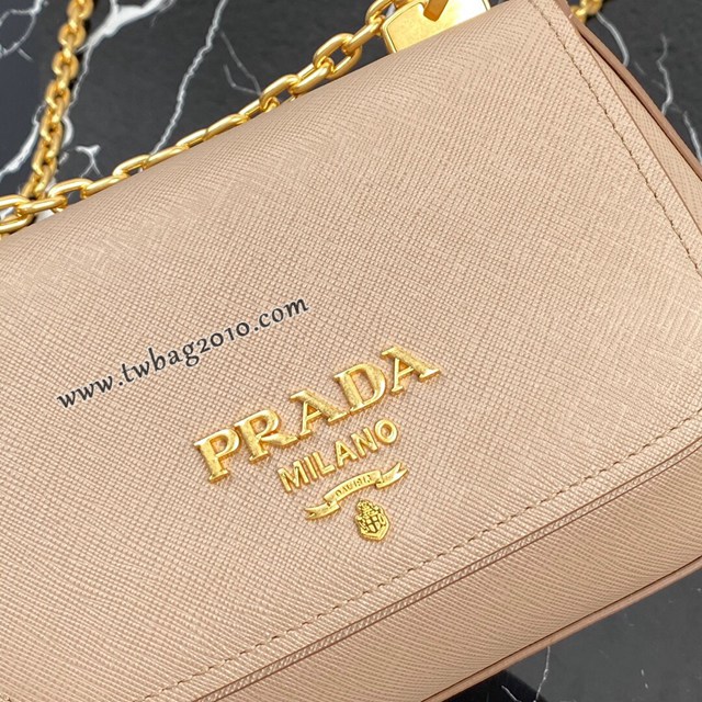 Prada專櫃新款Saffiano皮革女包 1BD275 普拉達全銅古金鏈條斜挎單肩女包 csp1450